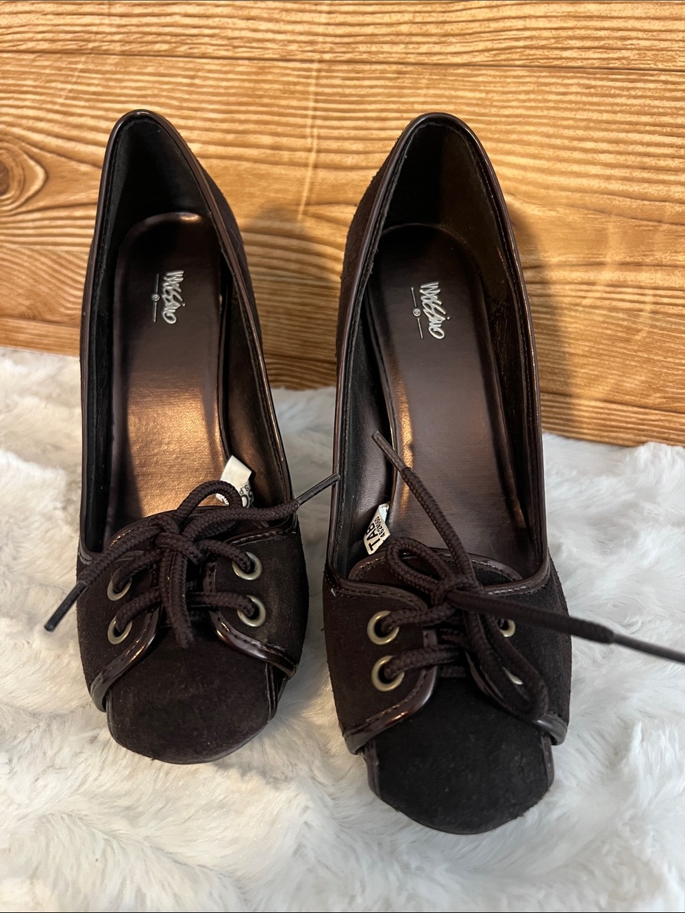 Mossimo Supply Co. Dark Brown Lace-Up Peep Toe Heels